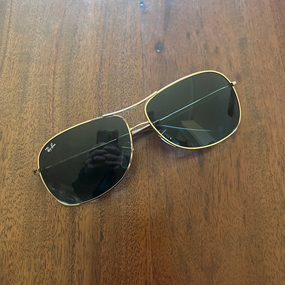 Ray-Ban Gold Frame Black Lens Men’s Sunglasses - Square Aviator Style